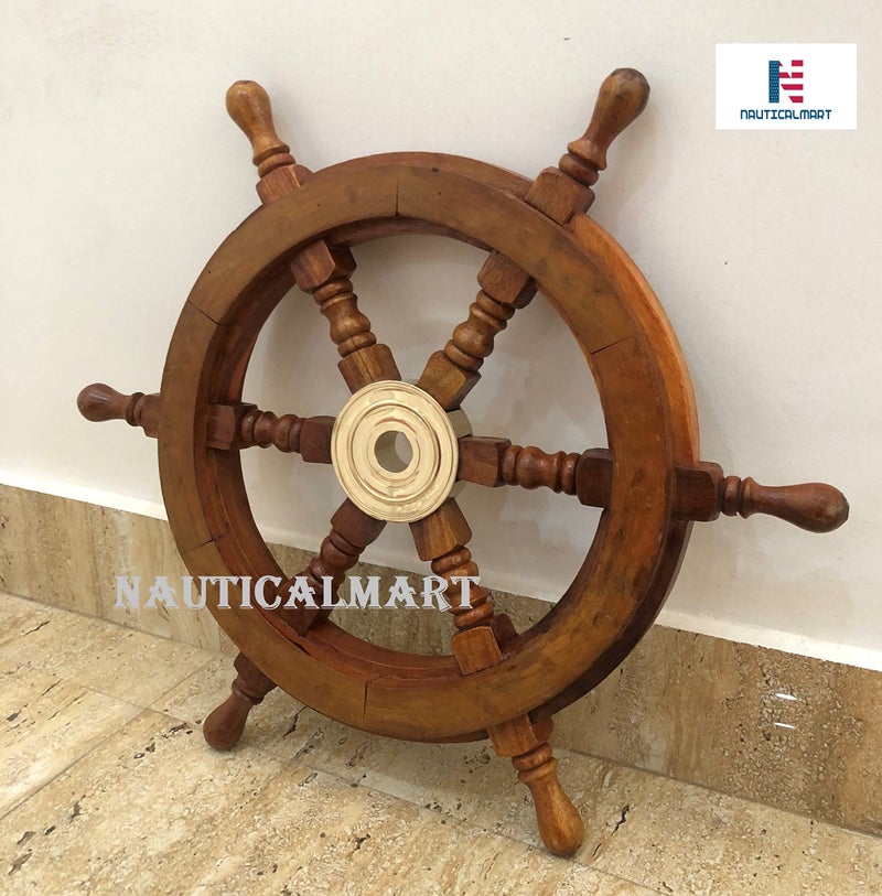 NauticalMart Sailors Special Wooden Ship Wheel, 15" Classic Ship's Steering Wheel Sailing Home Wall Mounting Decoration Accents Nautical Collectibles - Image 3